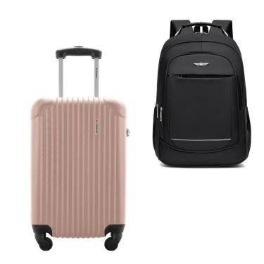 Imagem de Kit Mala de Bordo 10kg Viagem Rígida Rodas 360º ABS Cadeado Segredo Gladiador A2MB com Mochila Executiva Notebook 102