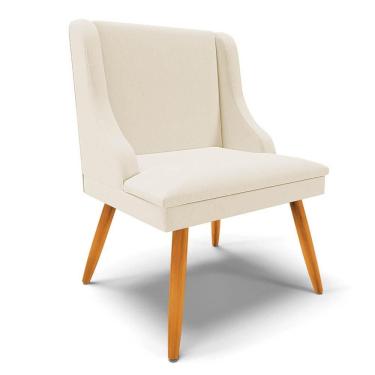 Imagem de Cadeira Estofada Para Sala De Jantar Pés Palito Lia Linho Bege - Ibiza