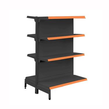Imagem de Gôndola Prateleira Preta Para Supermercado 4 Níveis 40x30 New Plus 1,40 Central Continuação Pe Laranja - Sa Gôndolas