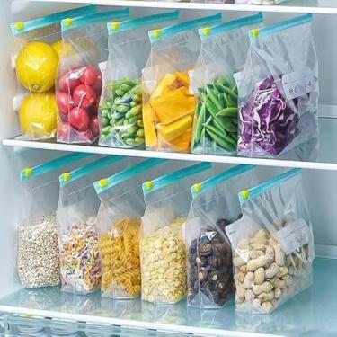 Imagem de Saco Hermético - 10 Unidades Tamanho G - Saco Para Congelar Armazenar e Organizar Alimentos - Com Zip Abre e Fecha Reutilizável Livre de BPA - Saquinho Para Congelador