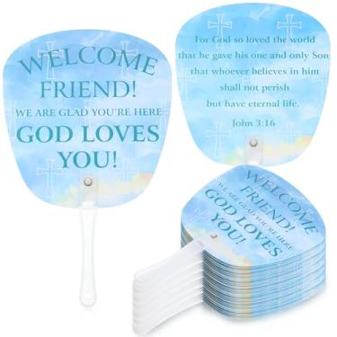 Imagem de Geelin 50 peças Welcome Friend Fan Bulk Church Christian John 3: 16 Ventilador plástico portátil de plástico de verão para serviços religiosos, cultos ao ar livre, decorações de festa da Bíblia