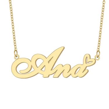 Imagem de Colar com nome personalizado, banhado a ouro 18 quilates, pingente de coração de amor fofo para mulheres e meninas, Metal, aço inoxidável