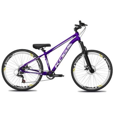 Imagem de Bicicleta Aro 26 KOG 1x7 Freeride – Bike para Grau, Freeride Urbano, Suspensão 80mm, Freios a Disco, 7 Velocidades, Roxo, Adesivo Branco,Vmaxx Branco