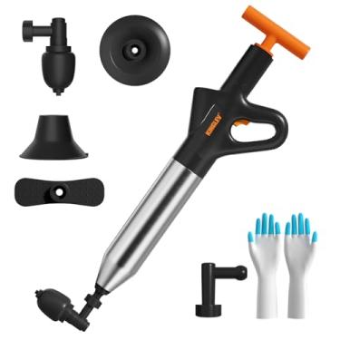Imagem de Desentupidor de vaso sanitário com jato de drenagem de ar de alta pressão, êmbolo elétrico - Removedor de entupimento de drenagem para pia, chuveiro, tamancos de vaso sanitário, inclui bomba de pé