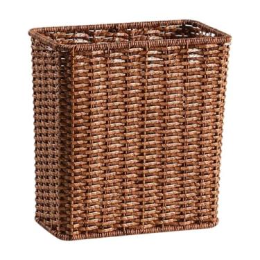 Imagem de DimyFew Cesto de lixo para economizar espaço, enfeite para espaços estreitos, cesto de lixo resistente para armazenamento em sala de estar e banheiro, Marrom Escuro