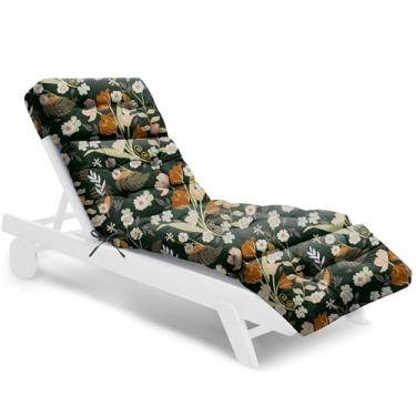 Imagem de Tycdiose Almofada para espreguiçadeira externa à prova d'água 74,4 x 22 x 4,7 polegadas de espuma viscoelástica para móveis ao ar livre com laços, almofada espessa para poltrona de piscina, verde