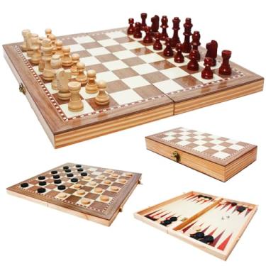 Imagem de Jogo Xadrez 3 Em 1 Dama Gamão Madeira Tabuleiro 29x29