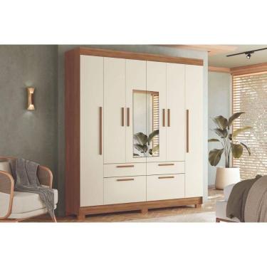 Imagem de Guarda Roupa Casal 6 Portas (2 c/ Espelho) e 4 Gavetas c/ Pés Guarapuava 6.4 Jatoba/Areia - Santos Andirá