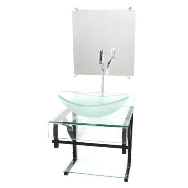 Imagem de Gabinete de vidro 40cm para banheiro curvado duplo pp cuba oval incolo