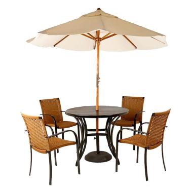 Imagem de  Conjunto de 4 Cadeiras e Mesa com Ombrelone em Alumínio para Área, Piscina e Edícula Trama