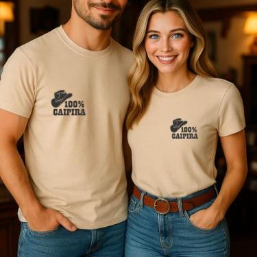 Imagem de Camiseta Algodão Unissex Country Casal Estampa 100% Caipira Chapéu Bot