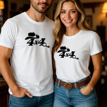 Imagem de Camiseta Algodão Unissex Estampa 4x4 Espora Chapéu Casal Country Cowbo