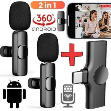 Imagem de Microfone de Lapela Duplo Sem Fio Profissional Wireless Celular Usb C 