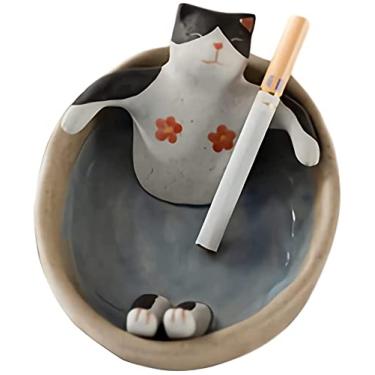 Imagem de Cinzeiros de cerâmica para cigarros Cinzeiro bonito em forma de gato para casa e jardim