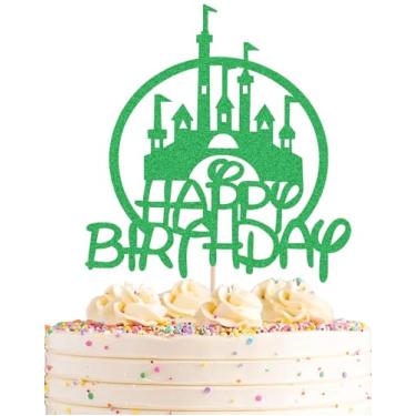 Imagem de Castle Birthday Cake Topper - Green Glitter Castle Theme Birthday Party Cake Decoration Supply - Princess Prince Happy Bday Cake Topper Photo Prop