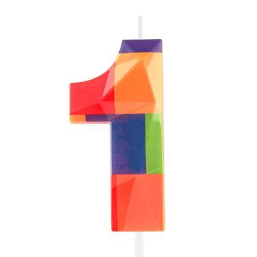 Imagem de Hongplus Bloco de construção colorido 3D número 1, vela de 1º aniversário, blocos de montar, tijolos, feliz primeiro aniversário, topo de bolo para meninos, meninas, crianças, decoração de festa de