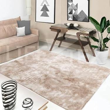 Imagem de Tapete Peludo Retangular para Sala, 200 x 150 cm, Estilo Glamour, Macio e Resistente (Bege Mesclado)