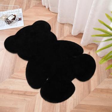 Imagem de TENNOLA Tapete de urso pequeno preto de 60 cm, macio e fofo, pele de carneiro sintética, tapete de área felpudo fofo para berçário, crianças, quarto de meninas, sala de estar, decoração de casa, preto