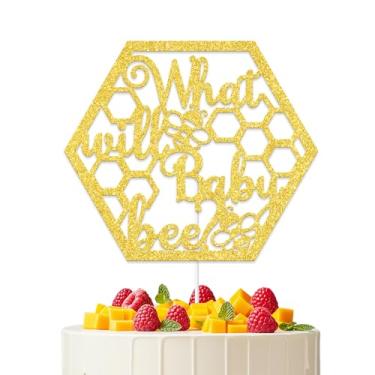 Imagem de KEWUFD What Will Baby Bee Cake Topper Bee Themed Baby Shower Decorações de bolo O que o gênero da abelha do bebê revelará decorações de festa suprimentos de glitter dourado