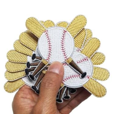 Imagem de FSFYXHC Conjunto de 12 peças de taco de beisebol branco softball, esporte, dia de jogo, passar a ferro, costurar, costurar, costurar, costurar, costurar, 6,8 cm x 7 cm