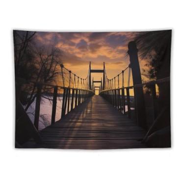 Imagem de Tapeçaria para pendurar na parede 76 x 101 cm decora tapeçarias para quarto ponte ao anoitecer tapeçaria de parede estética macia tapeçarias para sala de estar cobertor de parede personalizado