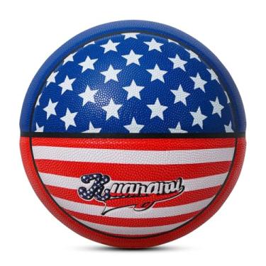 Imagem de Kuangmi Bola de basquete Liberty Court Collection, tamanho oficial 7 (75 cm), bola de rua para amantes de esportes em ambientes internos e externos, estrelas americanas/listras
