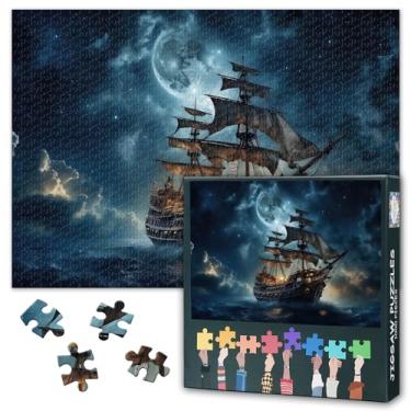 Imagem de Puzzles for Adults 1000 Pieces, Vintage Pirate Ship Jigsaw Puzzles, Pirate Ghost Ship Adult Puzzle for Adults, Educational Fun Games or Toys for Elders Friends 20X27 INCH
