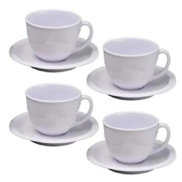 Imagem de 4 Xícara Caneca com Pires Branco Kit em Melamina 200ml - Best
