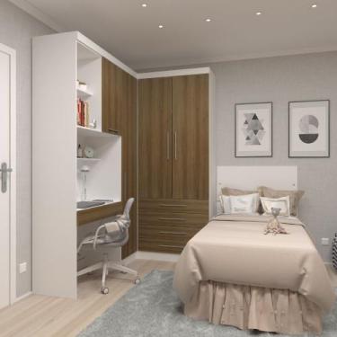Imagem de Quarto Modulado Solteiro de Canto 3 Peças 4 Portas 4 Gavetas Alpes Luc