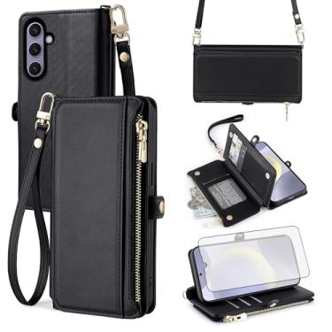 Imagem de Asuwish Capa de celular para Samsung Galaxy S24 Plus S24+ 5G capa carteira com protetor de tela de vidro temperado e alça de pulso compartimento para cartão flip acessórios para celular S24plus 24S +