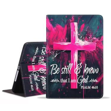 Imagem de JDHJFBFJNP Capa para iPad Pro 11 polegadas M4 (2024, 5ª geração), capa fólio de couro sintético premium com hibernar/despertar automático para iPad Pro 11 2024, citação da cruz sagrada, versículo