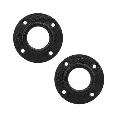 Imagem de BathAce Flange de piso de tubo industrial, acessórios para tubos de ferro maleável resistentes, flange rosqueada vintage DIY montada na parede para projeto de montagem de tubos de decoração, preto