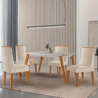 Imagem de Mesa de Jantar Copper 120cm Tampo Canto MDF Vidro com 4 Cadeiras Lisbo