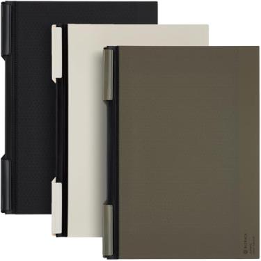 Imagem de Kokuyo Pastas com clipe giratório, pacote com 3, pasta de arquivo tamanho A4 e letra, até 25 folhas, pasta de relatório Bizrack Clipnote Punchless, preta, oliva, off-white, importação do Japão