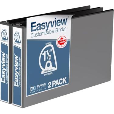 Imagem de Easyview Premium, anel D angular, personalizável, 28 x 43 cm, fichário de visualização de planilha, pacote com 2 (preto, 3,8 cm)