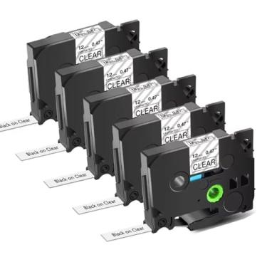 Imagem de TZe-131 12 mm 0,47 fita de etiqueta transparente laminada compatível com Brother Label Maker Tape 12 mm 0,47 para Ptouch PTH110 PTD210 (1/5.1 cm x 8.0 m), 5 pacotes