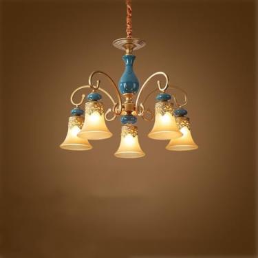 Imagem de Luxo Europeu Sala de Estar Lustre LED Americana Retro Cerâmica Restaurante Quarto Estudo Hotel Villa Café Lâmpada Pendente (Eu 5 luzes)