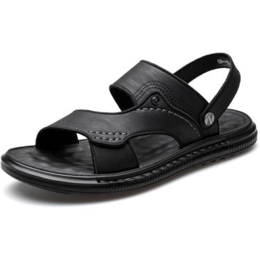 Imagem de Sandálias De Couro Masculinas Para O Verão, Chinelos De Alças Ajustáveis De Dupla Utilização Com Bico Aberto, Sapatos De água Confortáveis Com Suporte De Arco, Sapat, Black, 5.5 UK