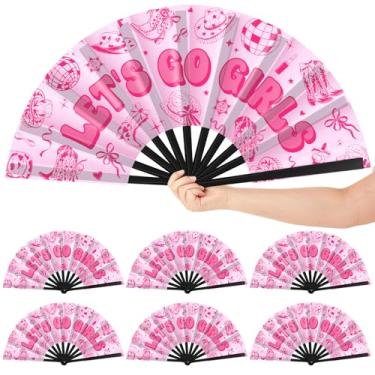 Imagem de Wesiti 6 peças 33 polegadas rosa vaqueira dobrável leque de mão decorações de festa vaqueira ocidental leques dobráveis portáteis para mulheres dança pop despedida de solteira aniversário rodeio
