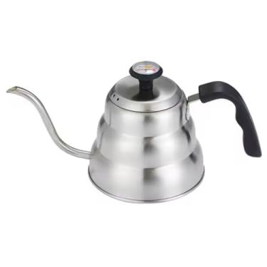 Imagem de Chaleira Bico de Ganso 1 Litro com Termômetro Integrado – Aço Inox ou Preta Fosca – Ideal para Café Coado, Hario V60, Chemex e Métodos de Infusão (Inox)