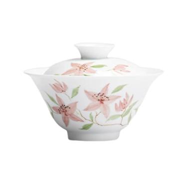 Imagem de Conjunto de chá Gongfu pintado à mão boutique – Flor de pêssego em porcelana branca pura, inclui bule de chá, Gaiwan, xícaras de chá e bandeja de bule, presente de cerimônia de chá, conjunto de chá