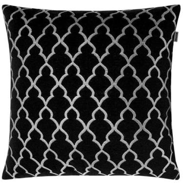 Imagem de Capa de Almofada em Jacquard Luxo Preto e Prata Geométrico 43x43cm - A