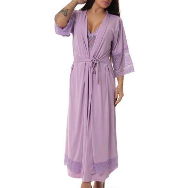 Imagem de Kit Camisola Longa de Amamentação com Robe Longo Maternidade - donna, 