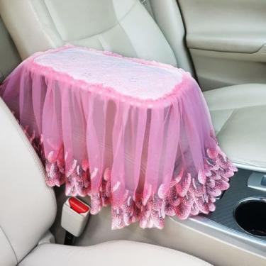 Imagem de MINGZAIQIPEI Capa de apoio de braço com babados de renda com borlas, capa de console central para carro, almofada de apoio de braço central para a maioria dos protetores de decoração de carros (9)