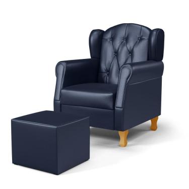 Imagem de Poltrona De Amamentação Pés Madeira E Puff Lucy P04 Sintético Azul Marinho - Mpozenato