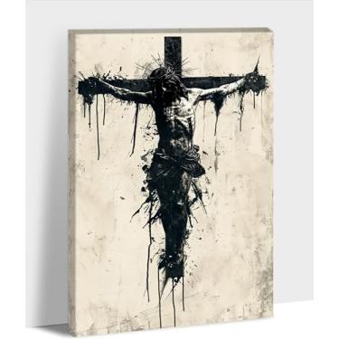Imagem de ANRUOXI Arte de parede em tela Jesus Cristã, decoração de parede religiosa para quarto, sala de estar, impressão de imagem de morte de Jesus Minimalismo, pôster de arte de parede de Deus, pintura de