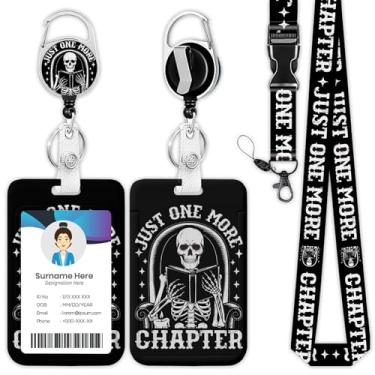 Imagem de Cordão de crachá de leitura de crânio engraçado, suporte de crachá de esqueleto de Halloween para crachá retrátil para médico, enfermeira, professor, escritório, estudante