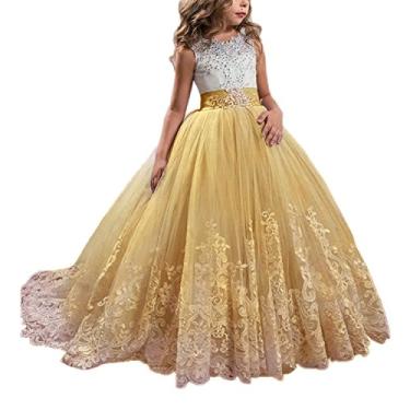 Imagem de Vestido de baile feminino longo Lilás Princesa Lilás Vestido de baile de tule bufante, Dourado, 12