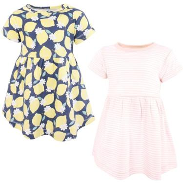 Imagem de Luvable Friends Hudson Baby Vestidos de manga curta 2 unidades, Limão cítrico, 0-3 Meses