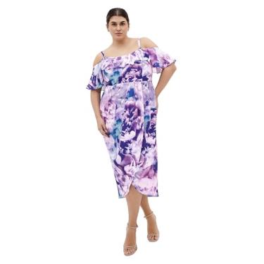Imagem de City Chic Vestido feminino plus size - midi drapeado floral, Flor violeta, 54